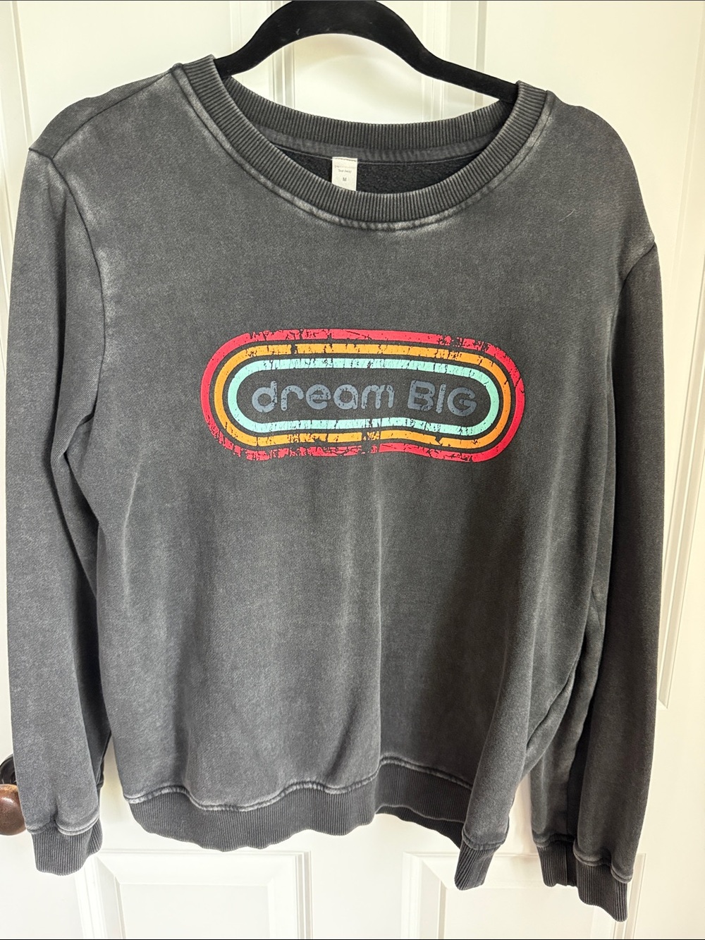 ZYIA Charcoal Crewneck Sweatshirt with Retro Multicolor 'dream BIG' Graphic